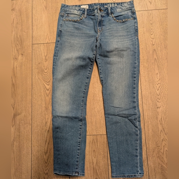 GAP ALWAYS SKINNY Jeans Womens 30 STUDDED Studs Faded Denim Slim Leg Stretch - Picture 1 of 5